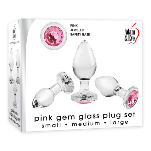 Adam & Eve Luxurious Glass Anal Plug Set with Heart Gems and Three Sizes - Butt Plugs