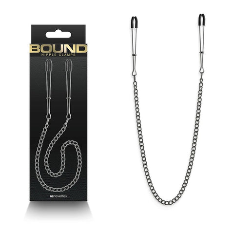 NS Novelties Bound Nipple Clamps DC3 Gun Metal Adjustable Pressure - Breast and Nipple Toys