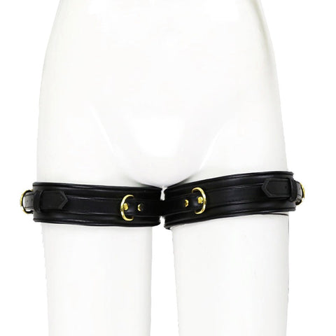 BDStyle Leather Erotic Thigh Cuffs with Adjustable Metal Cock Ring - Cuffs and Restraints