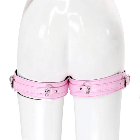 BDStyle Leather Erotic Thigh Cuffs with Adjustable Metal Cock Ring - Cuffs and Restraints