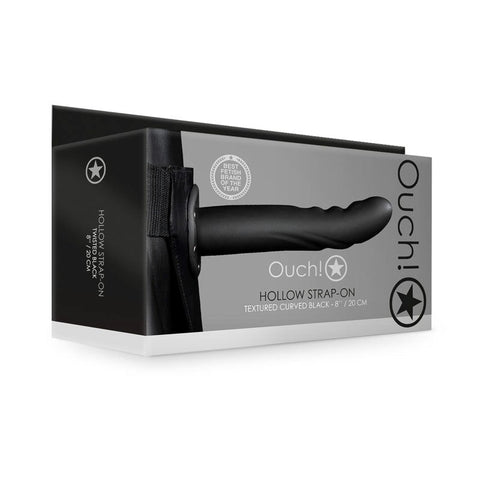 Shots Toys OUCH! Textured Curved Hollow Strap on 20cm Hollow Penetration - Strap On Sextoys