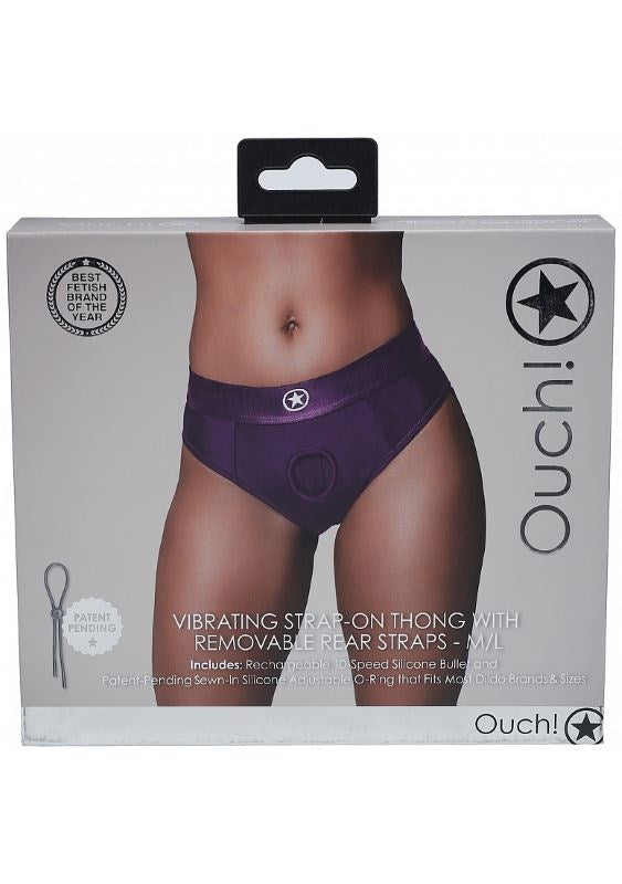 Shots Toys Ouch! Vibrating Strap On Thong with Removable Butt Straps M/L - - Strap On Sextoys