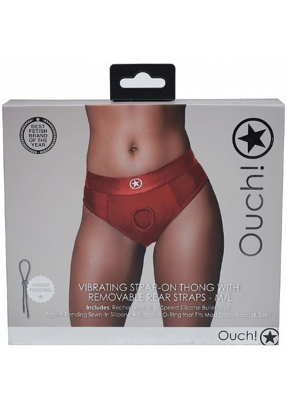 Shots Toys Ouch! Vibrating Strap On Thong with Removable Butt Straps M/L - - Strap On Sextoys