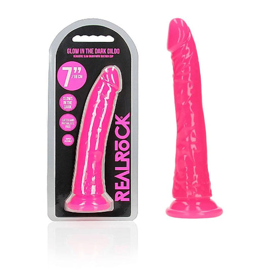 Shots Toys REALROCK 18 cm Slim Glow in the Dark Dildo with Suction Cup - - Non-Realistic Dildos