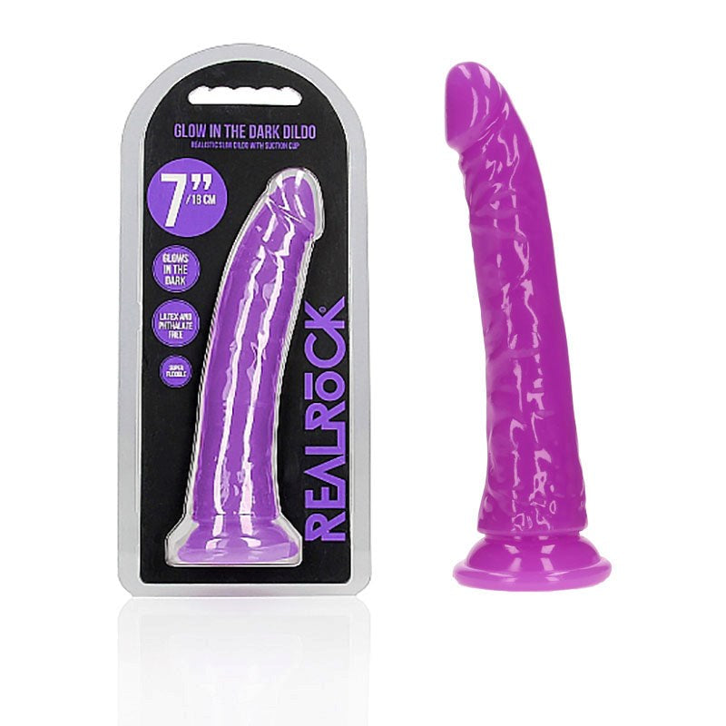 Shots Toys REALROCK 18 cm Slim Glow in the Dark Dildo with Suction Cup - - Non-Realistic Dildos
