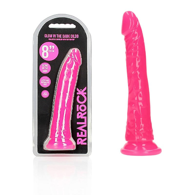 Shots Toys REALROCK 20 cm Slim Glow in the Dark Dildo with Luminous Feature - - Realistic Dildos