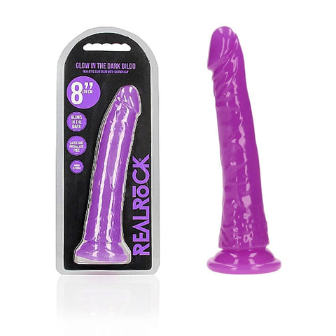 Shots Toys REALROCK 20 cm Slim Glow in the Dark Dildo with Luminous Feature - Realistic Dildos