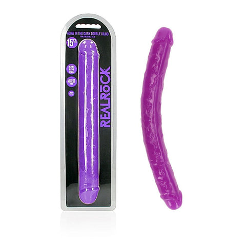 Shots Toys Luminous Delight REALROCK Cosmic Glow Double Dong 38cm Silicone - Realistic Dildos