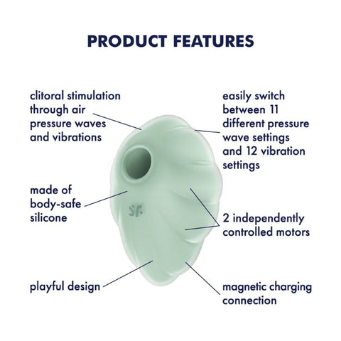 Satisfyer Cloud Dancer Air Pulse Silicone Clitoral Vibrator Dual Motor - Clit Ticklers and Pulsators