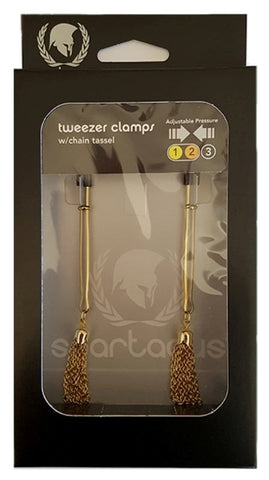 Spartacus Sensual Tweezer Clamps with Captivating Chain Tassel Adjustable - Breast and Nipple Toys