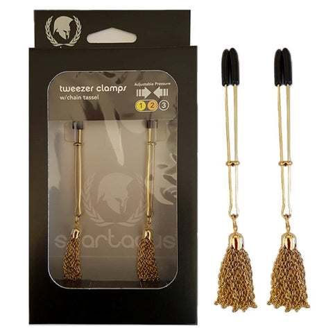 Spartacus Sensual Tweezer Clamps with Captivating Chain Tassel Adjustable - Breast and Nipple Toys