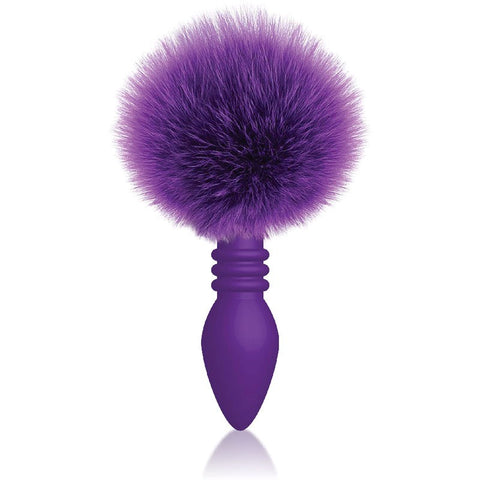 Icon Brands The 9s Cottontails Ribbed Butt Plug with Purple Faux Fur Tail - Butt Plugs