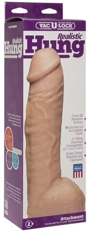 Doc Johnson Vac U Lock Realistic Hung 12.5 Inch Dildo with Realistic Design - - Realistic Dildos