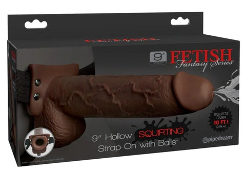 Pipedream Products Fetish Fantasy 9 inch Hollow Squirting Strap On with Balls - Bullet Vibrators