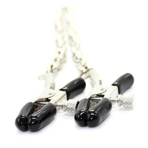 BDStyle Bondage Adjustable Nipple Clamps with Steel Chain and Rubber Tips - Breast and Nipple Toys
