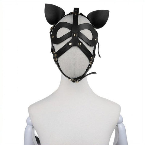 BDStyle Bondage Leather Cat Mask With Ears Premium Leather Roleplay Mask - Butt Plugs
