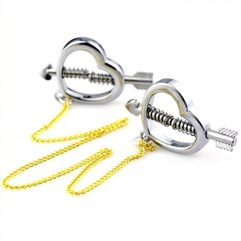 BDStyle Cupid Nipple Press Clamps With Chain Adjustable Pressure - Breast and Nipple Toys