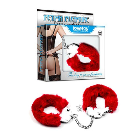 Lovetoy Fetish Pleasure Fluffy Hand Cuffs with Faux Fur Lining - Cuffs and Restraints