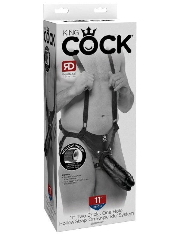 Pipedream Products King Cock 11 Inch Two Cocks One Hole Hollow Strap on System - - Realistic Dildos