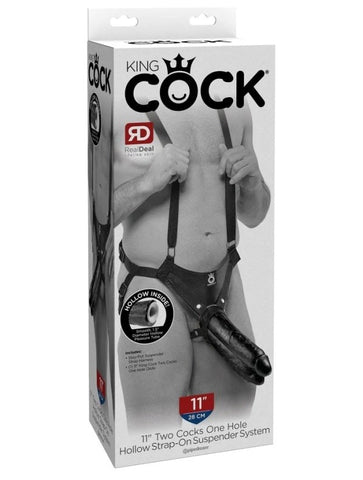 Pipedream Products King Cock 11 Inch Two Cocks One Hole Hollow Strap on System - Realistic Dildos