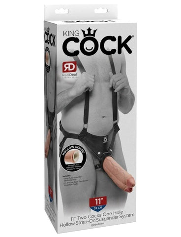 Pipedream Products King Cock 11 Inch Two Cocks One Hole Hollow Strap on System - Realistic Dildos