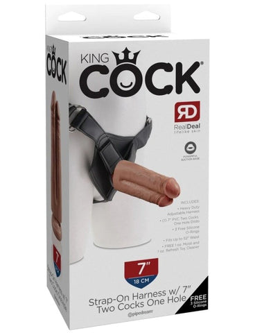 Pipedream Products King Cock Strap On Two Cocks One Hole 7 Inch Realistic Cock - Strap On Sextoys