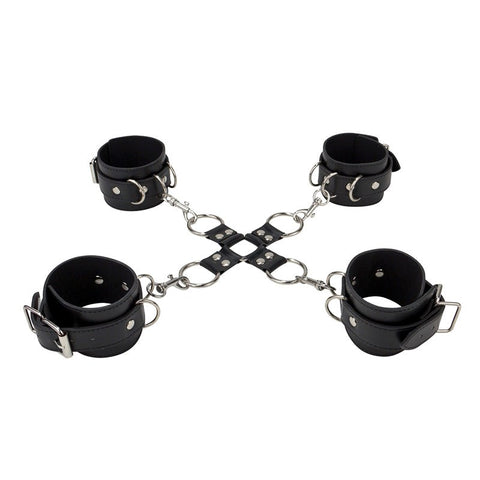 Shots Toys Ouch! Leather Hand and Legcuffs Premium Leather Restraints - Waterproof Vibrators