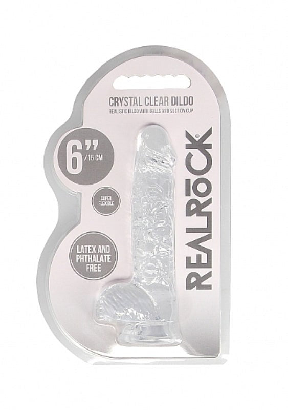 Shots Toys Realrock Crystal Clear Dildo with Balls 6 inch Suction Cup Base - - Non-Realistic Dildos