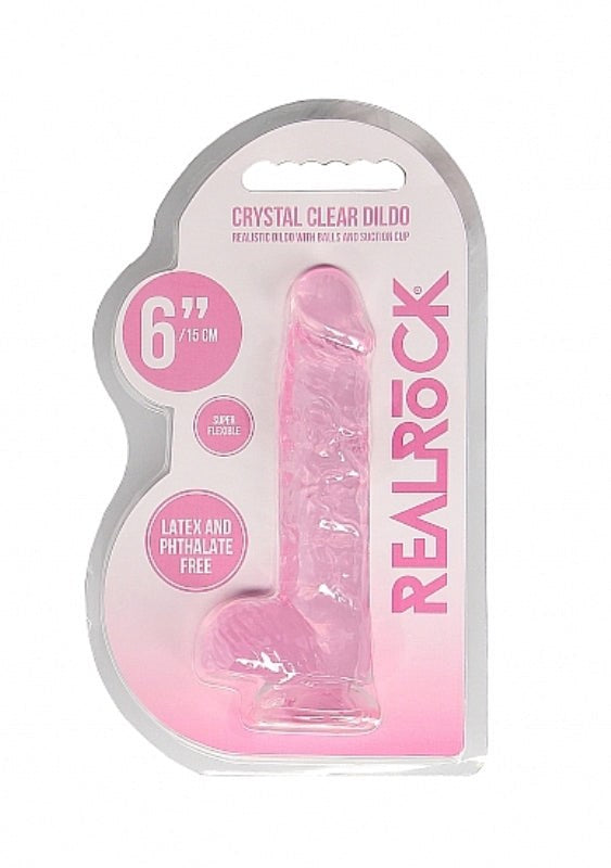 Shots Toys Realrock Crystal Clear Dildo with Balls 6 inch Suction Cup Base - - Non-Realistic Dildos