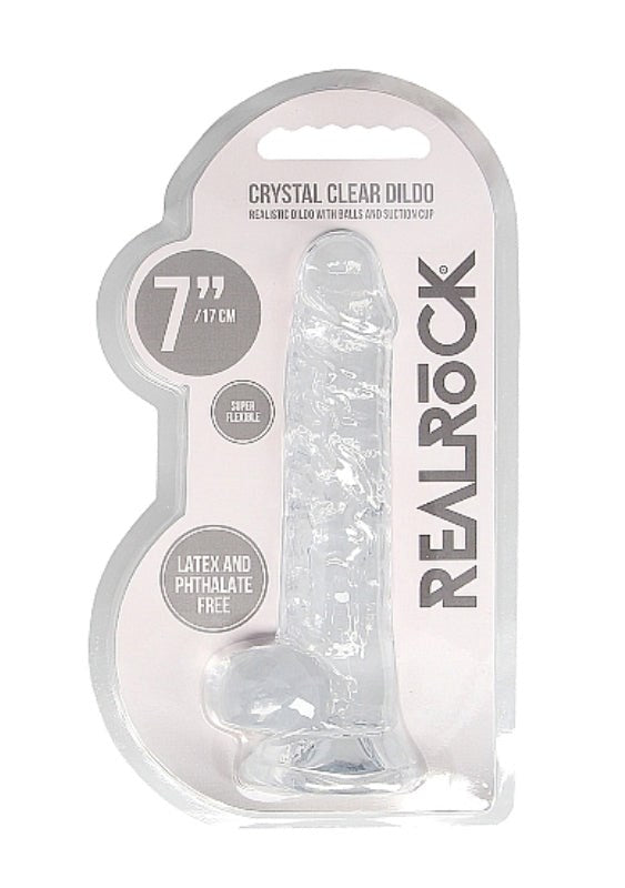 Shots Toys Realrock Crystal Clear Dildo with Balls 7 inch Suction Cup - - Realistic Dildos