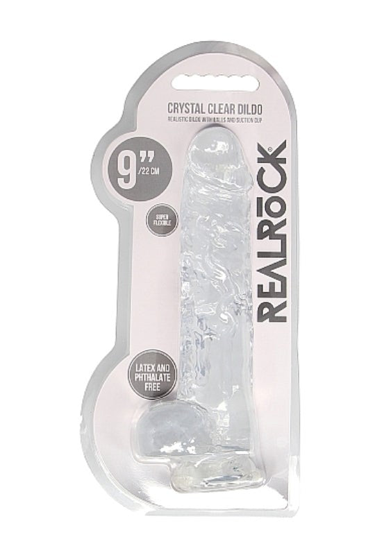 Shots Toys Realrock Crystal Clear Dildo with Balls 9 inch Suction Cup - - Luxury Sex Toys