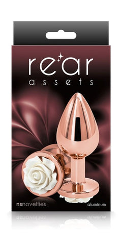 NS Novelties Rear Assets Rose Medium Chrome Butt Plug with Rose Detail - Personal Massagers