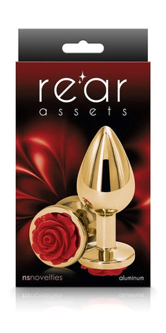 NS Novelties Rear Assets Rose Medium Chrome Butt Plug with Rose Detail - Personal Massagers