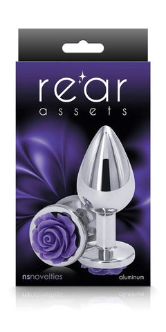 NS Novelties Rear Assets Rose Medium Chrome Butt Plug with Rose Detail - Personal Massagers