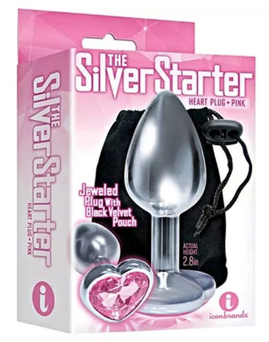 Icon Brands Silver Starter Heart Jewelled Butt Plug with Crystal Base - Butt Plugs