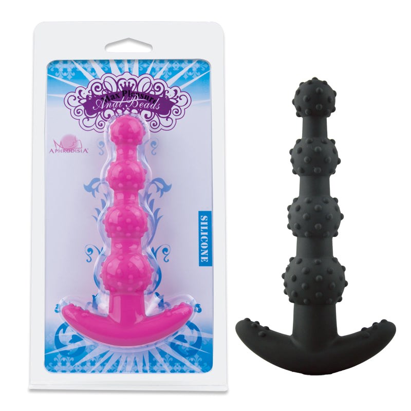Aphrodisia MaxPleasure Anal Beads with Textured Nodules and Safety Base - - Penis Pumps And Stretchers