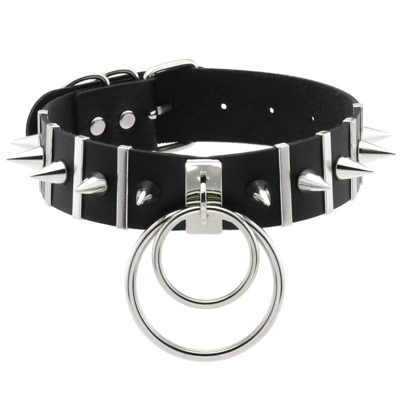 BDStyle BDSM Spiked Collar PVC With Pendant Adjustable Power Exchange - Masks And Blindfolds