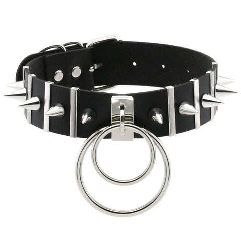 BDStyle BDSM Spiked Collar PVC With Pendant Adjustable Power Exchange - Masks And Blindfolds