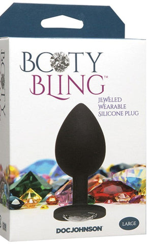 Doc Johnson Booty Bling Large Silicone Butt Plug with Jeweled Base - Clit Ticklers and Pulsators