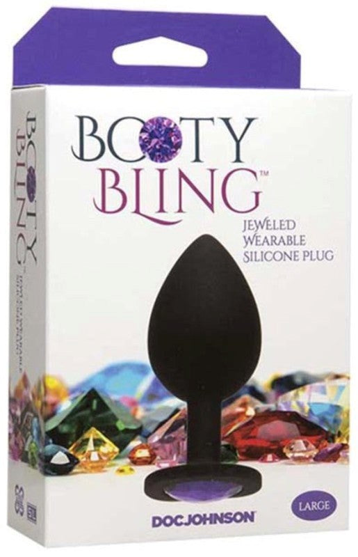 Doc Johnson Booty Bling Large Silicone Butt Plug with Jeweled Base - Clit Ticklers and Pulsators