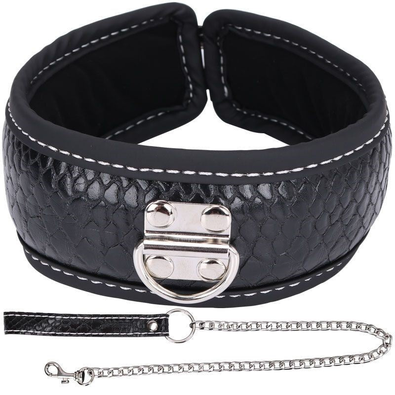 BDStyle Colorful BDSM Collar With Lead Premium Faux Leather Power Play - Steel Sex Toys