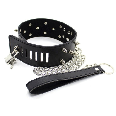 BDStyle Flat Head Collar Lockable With Full Spikes BDSM Restraint Collar - Anal Beads and Balls
