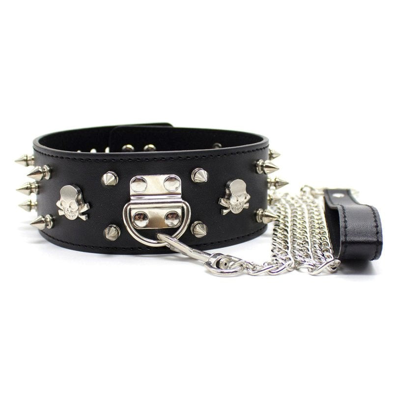 BDStyle Flat Head Collar Lockable With Full Spikes BDSM Restraint Collar - Anal Beads and Balls