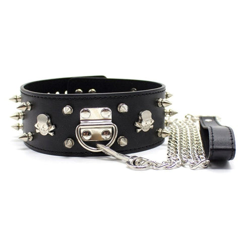 BDStyle Flat Head Collar Lockable With Full Spikes BDSM Restraint Collar - Anal Beads and Balls