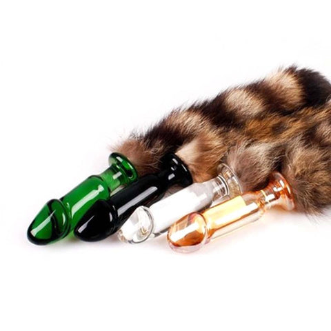 BDStyle Glass Butt Plug With Faux Fox Tail Temperature Play - Butt Plugs
