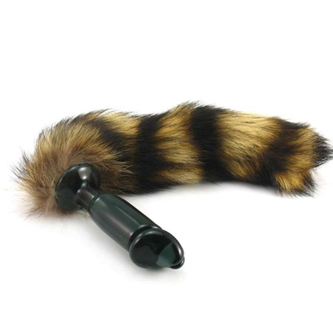BDStyle Glass Butt Plug With Faux Fox Tail Temperature Play - Butt Plugs
