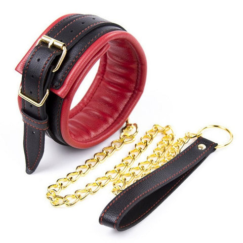 BDStyle Golden Chain Leash Thick Bondage Collar with Metal Ring - Butt Plugs
