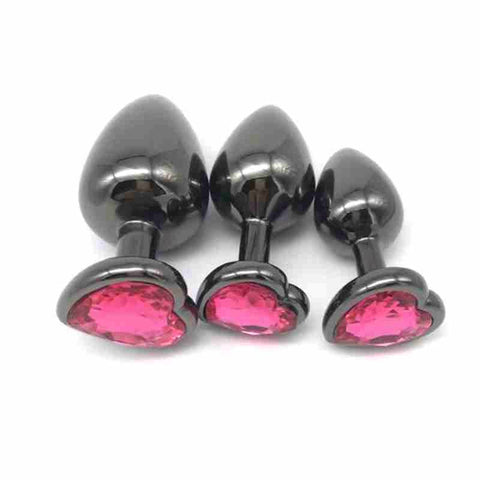 BDStyle Heart Jeweled Black Steel Butt Plug Large Premium Temperature Play - Rabbit Vibrators