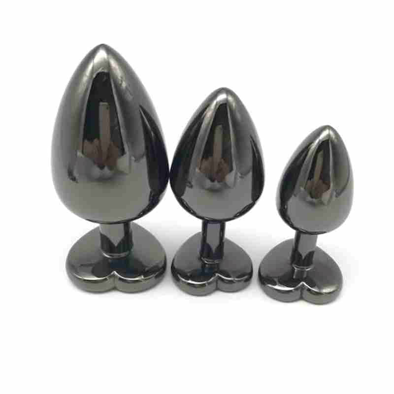 BDStyle Heart Jeweled Black Steel Butt Plug Large Premium Temperature Play - - Rabbit Vibrators