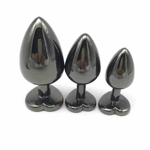 BDStyle Heart Jeweled Black Steel Butt Plug Large Premium Temperature Play - Rabbit Vibrators